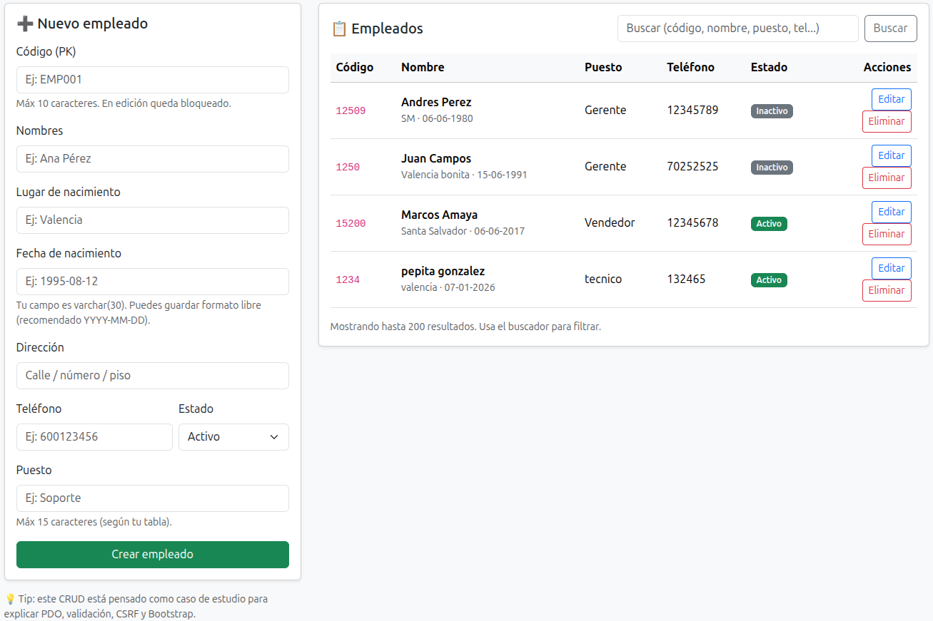 Imagen del post Cómo crear un CRUD completo con PHP y MySQL (PDO) + Bootstrap (caso real)